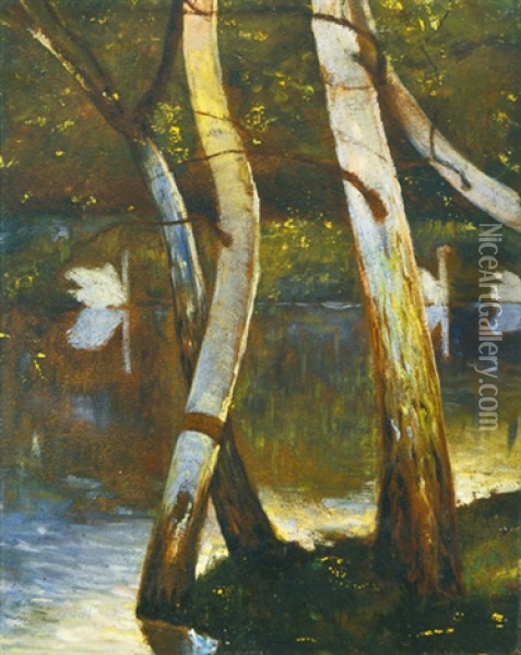 Swans' Lake Oil Painting - Geza Farago