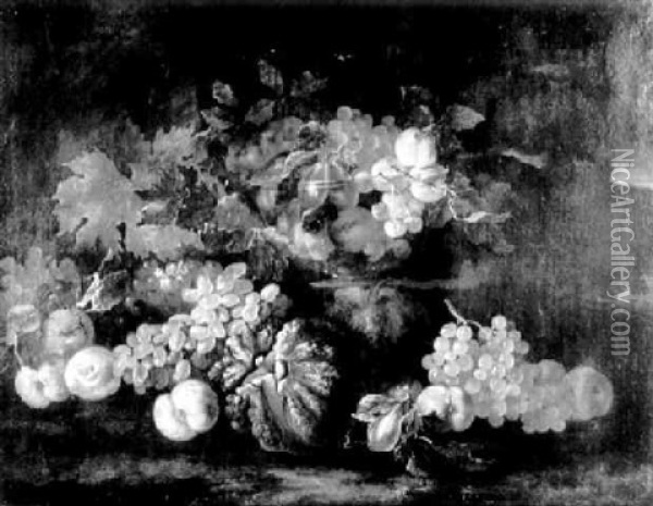 Ornate Fruit Srill Life A Plein Air Oil Painting - Giovanni Battista Ruoppolo