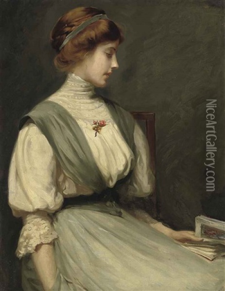 Portrait Of Nora Allen, Reading A Book Oil Painting - William Mainwaring Palin