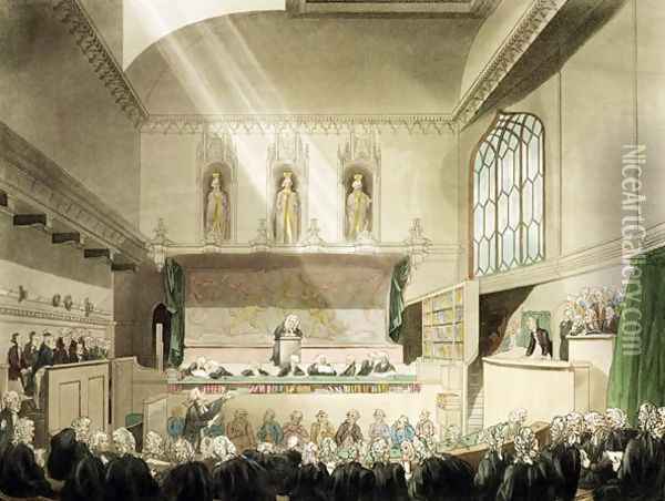 Court of Kings Bench, Westminster Hall, from The Microcosm of London, engraved by J. Black fl.1791-1831, pub. by R. Ackermann 1764-1834 1808 Oil Painting - T. Rowlandson & A.C. Pugin