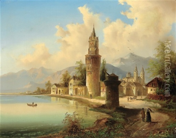 Blick Auf Andernach Am Rhein Oil Painting - Johann Wilhelm Jankowski