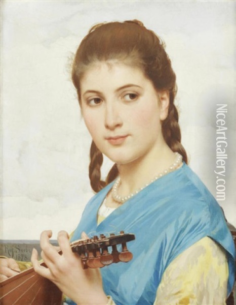 The Mandolin Oil Painting - Raffaello Sorbi