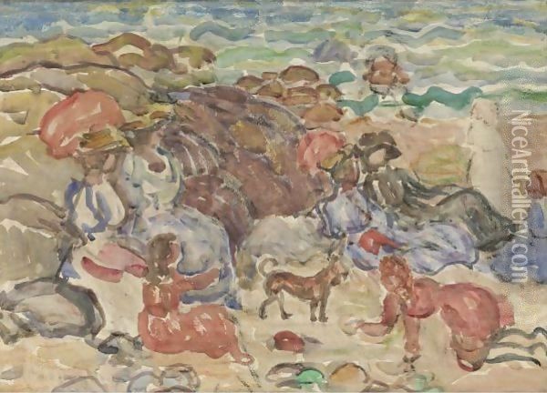 Figures In A Cove Oil Painting - Maurice Brazil Prendergast