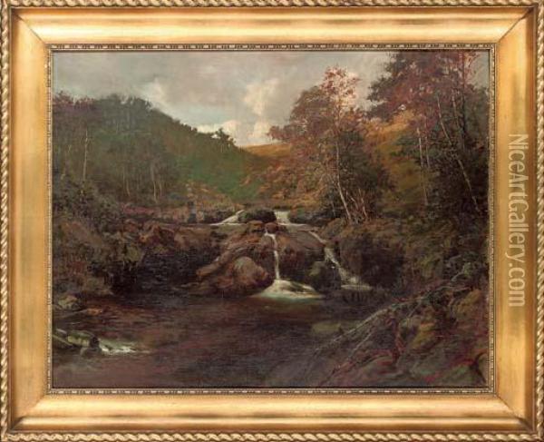 Fishing In The Rock Pool Oil Painting - William Holyoake