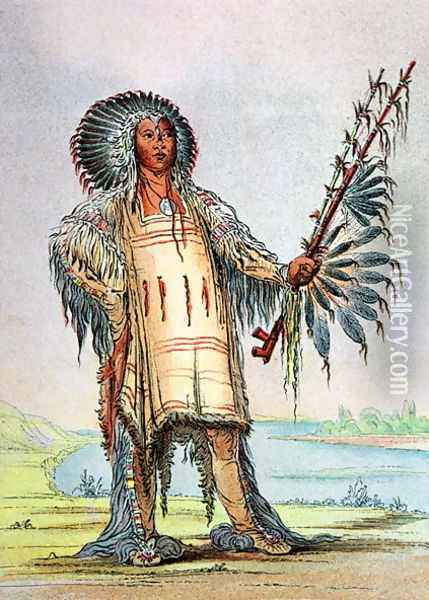 Mandan Indian Ha-Na-Tah-Muah, Wolf chief Oil Painting - George Catlin