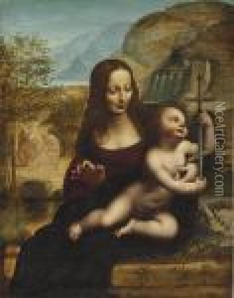 The Madonna Of The Yarnwinder Oil Painting - Leonardo Da Vinci