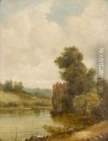 Untitled (lake Scene With Castle) Oil Painting - Alfred Vickers