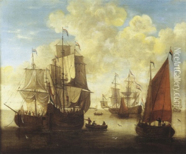 Navires Hollandais Oil Painting - Gerrit Pompe