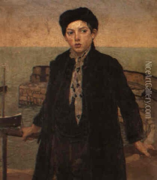 Boy By The Harbour Oil Painting - Harold Harvey