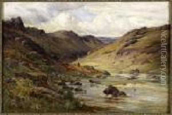 Highland River Valley Oil Painting - Alfred de Breanski