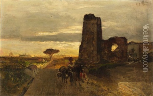 A Well On The Via Appia (oil Study) Oil Painting - Oswald Achenbach