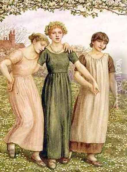 Three Young Girls Oil Painting - Kate Greenaway