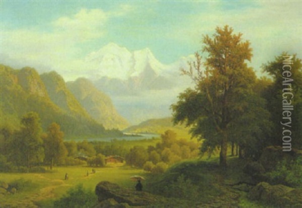 Gebirgstal Mit Einem Fluss Oil Painting - Theodor (Wilhelm T.) Nocken