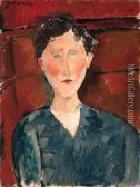 Portrait De Femme Au Corsage Bleu Oil Painting - Amedeo Modigliani