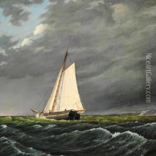 Sailing Boats Under A Dark Sky Oil Painting - Anton Melbye