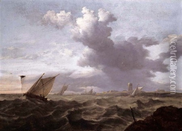 Small Dutch Vessels In A Short Chop Oil Painting - Jan Theunisz Blankerhoff