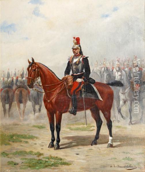 A French Cavalry Officer On Horseback Oil Painting - Adhemar Louis Vicomte De Clermont-Gallerande