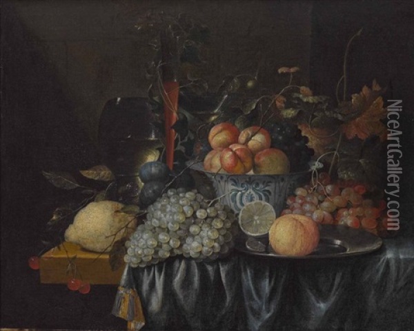 Fruchtestillleben Mit Keramikschale Und Glasern Oil Painting - Jan Pauwel Gillemans The Elder