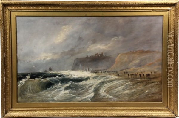 Shipwreck Below Castle Ruins Oil Painting - John Callow