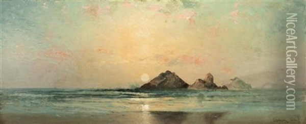 Crashing Waves At Sunset, 1885 Oil Painting - Charles Dorman Robinson