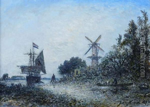Petit Port Sur La Meuse Pres De Rotterdam Oil Painting - Johan Barthold Jongkind
