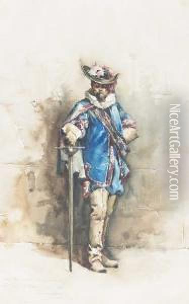 Cavaleiro Vestido A Maneira Do Sec. Xvii Oil Painting - Enrique Casanova