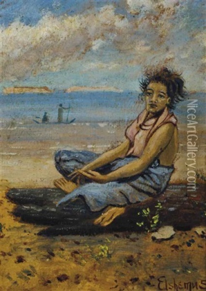 Samoan Girl On Beach Oil Painting - Louis Michel Eilshemius