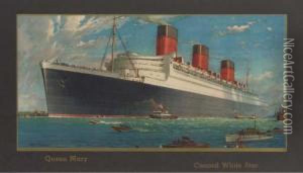 Queen Mary Cunard White Star Line Oil Painting - William Macdowell