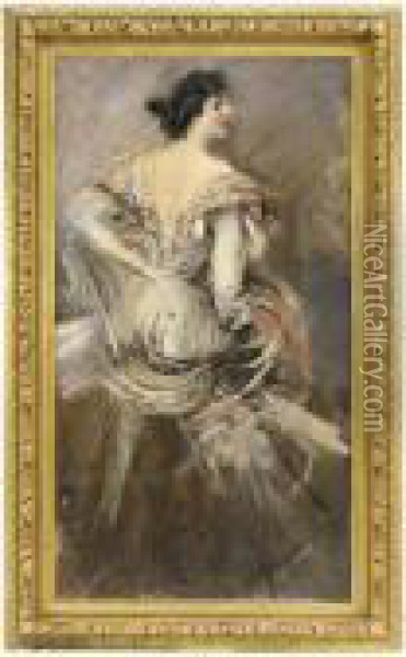 Signora Bruna In Abito Da Sera Oil Painting - Giovanni Boldini