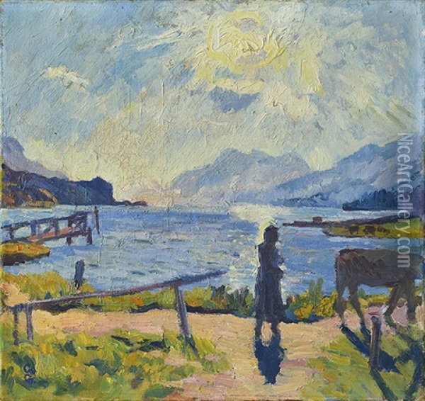 Morgensonne Am Silsersee Oil Painting - Giovanni Giacometti