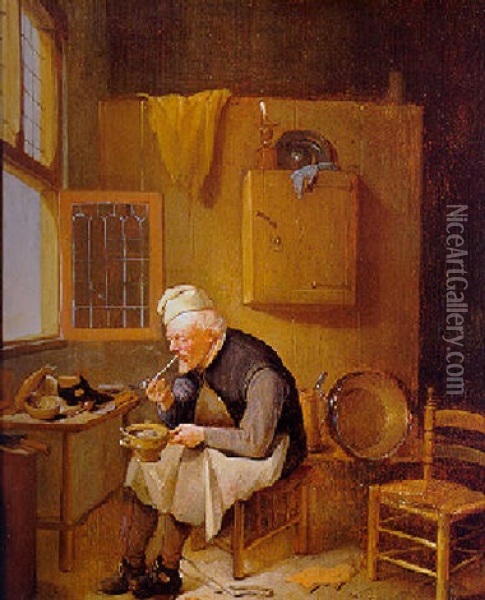 A Cobbler Smoking A Pipe In His Workshop Oil Painting - Quiringh Gerritsz van Brekelenkam