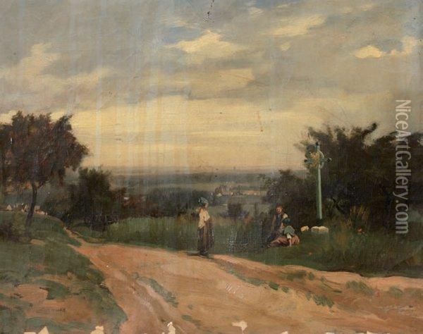 la Halte Sur Le Chemin Oil Painting - Karl Pierre Daubigny