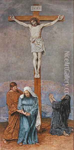 The Crucifixion, illustration from Festkalender published in Leipzig c.1910 Oil Painting - Hans Thoma