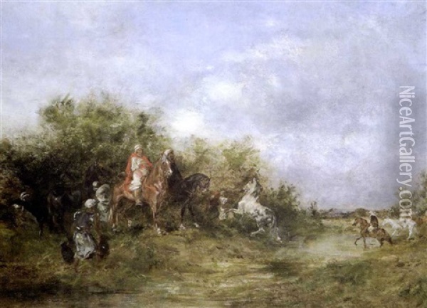 Cavaliers Arabes Passant Une Riviere Au Gue Oil Painting - Eugene Fromentin