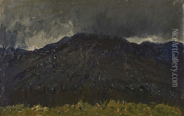 Mountain Landscape And Thick Clouds Oil Painting - Josef Wenglein
