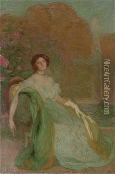 Portrait De Mademoiselle V.g Oil Painting - Edmond Francois Aman-Jean