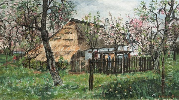 Blossoming Trees In A Garden Oil Painting - Wilhelm Hans Braun