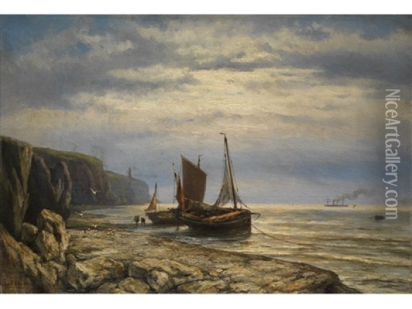 Segelschiffe Mit Fischern An Felsiger Kuste Oil Painting - Johannes Hermanus Barend Koekkoek