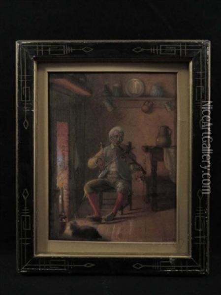Violinist Fireside Oil Painting - John Carlin