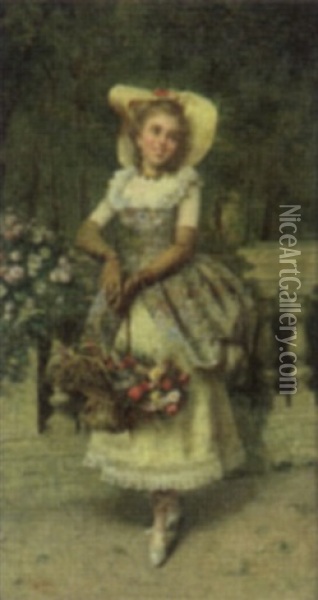 An Elegant Lady In The Park Oil Painting - Pompeo Massani