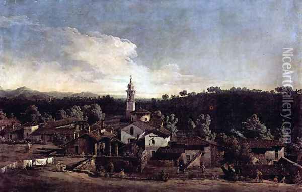 The village Gazzada, View from the south (Vedute of Gazzada) Oil Painting - (Giovanni Antonio Canal) Canaletto