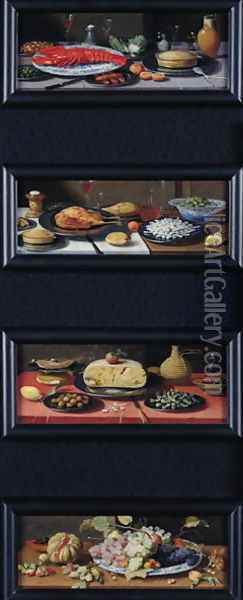 Four Still Lives of Food and Fruit Oil Painting - Jan van Kessel