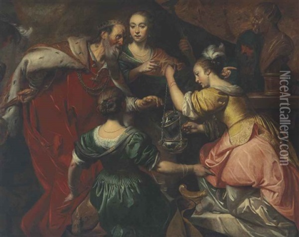 The Idolatry Of Solomon Oil Painting - Jan De Bray