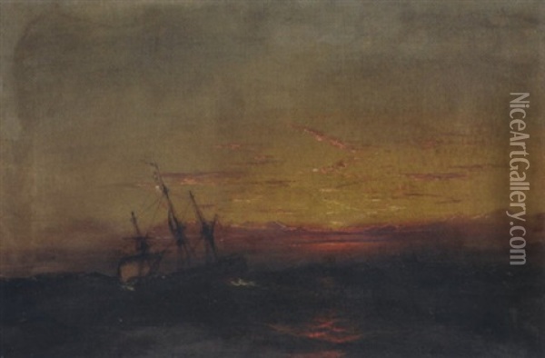 Sailing At Sunset Oil Painting - James Hamilton