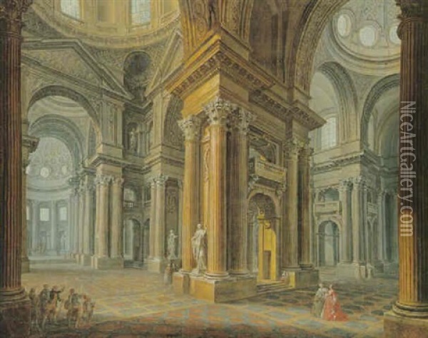 Kirkeinterior Oil Painting - Ferdinando Galli Bibiena