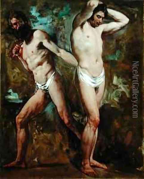 Two Standing Male Nudes Oil Painting - William Etty