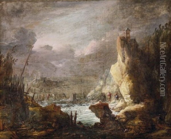 Felsiges Ufer Mit Fischern Oil Painting - Frans de Momper
