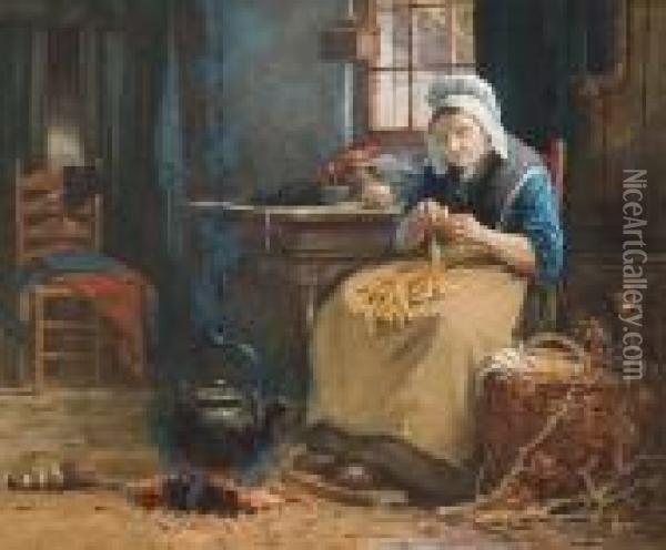 The Busy Housewife Oil Painting - Hendrik Valkenburg