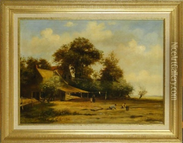 Ferme Animee Oil Painting - Julius Jacobus Van De Sande Bakhuyzen
