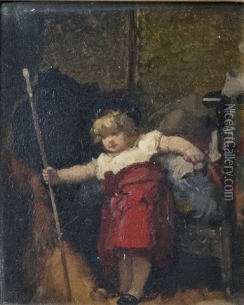 Fillette Jouant A Se Deguiser Oil Painting - Gustave Clarence Rodolphe Boulanger